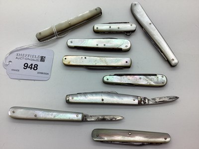 Lot 948 - Folding Pocket Knives, mother of pearl scales...