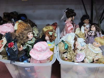 Lot 1179 - Two boxes filled with porcelain dolls...