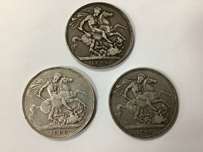 Lot 456 - Three GB Victoria Silver Crowns, 1896, 1899...