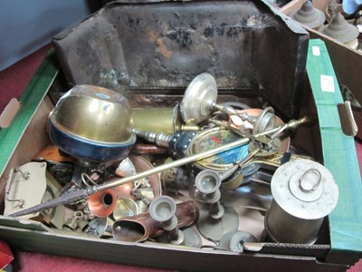 Lot 1050 - Miners Lamp, brass meat jack, cooper bowl, etc:...