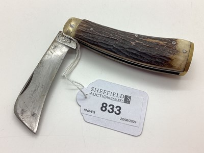 Lot 833 - Flat Bottom Pruning Knife, stag scales, blade...