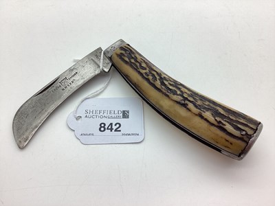 Lot 842 - Flat Bottom Pruning Knife, stag scales, blade...