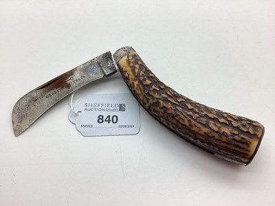 Lot 840 - Flat Bottom Pruning Knife, stag scales, blade...