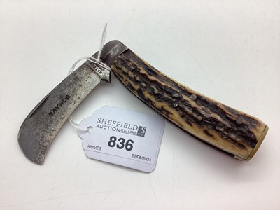 Lot 836 - Flat Bottom Pruning Knife, stag scales, blade...