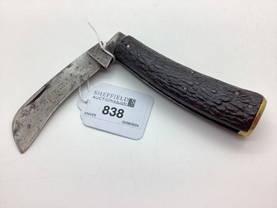 Lot 838 - Flat Bottom Pruning Knife, stag scales, blade...