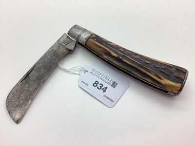 Lot 834 - Flat Bottom Pruning Knife, stag scales, blade...