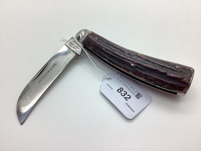 Lot 832 - Flat Bottom Pruning Knife, stag scales, blade...