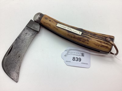 Lot 839 - Large Flat Bottom Pruning Knife, stag scales...