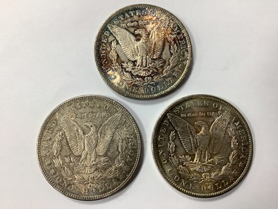 Lot 452 - Three USA Silver 'Morgan' Dollars, 1878, 1883...