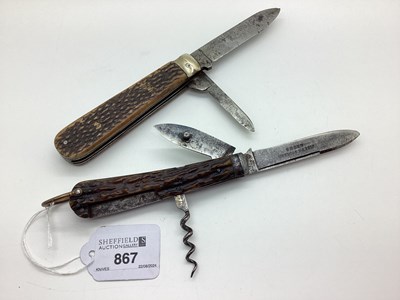 Lot 867 - Two Blade Folding Pocket Knife, stag scales,...