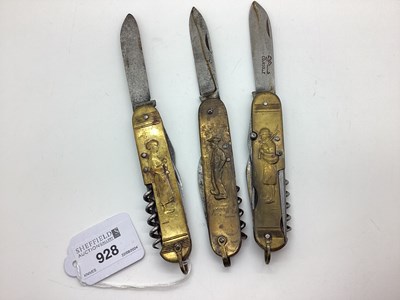 Lot 928 - Two Folding Pocket Knives, brass scales...