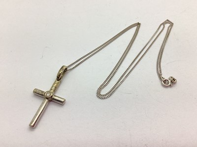 Lot 74 - A 9ct White Gold Dainty Cross Pendant, stone...