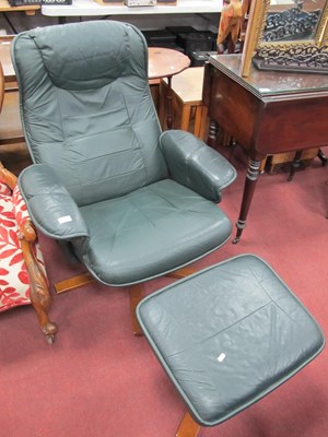 Lot 1608 - Stressless Style Green Leather Armchair, on a...