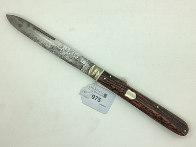 Lot 975 - Large Single Blade Folding Knife, stag scales,...