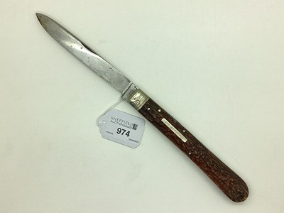 Lot 974 - Large Single Blade Folding Knife, stag scales...