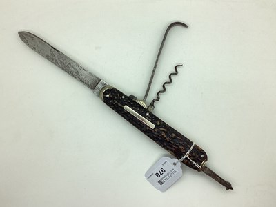 Lot 978 - Large Combination Folding Knife, stag scales,...