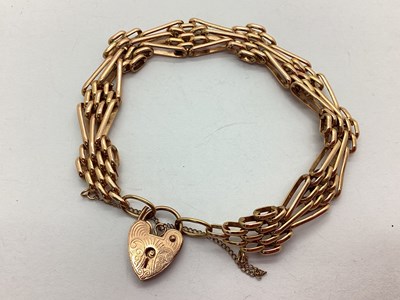 Lot 45 - A 9ct Rose Gold Gate Link Bracelet of Panel...