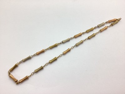 Lot 36 - A Tri-Colour Gold Panel Necklace, of brushed...