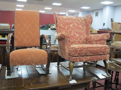 Lot 1609 - XX Century Armchair, upholstered in a red...