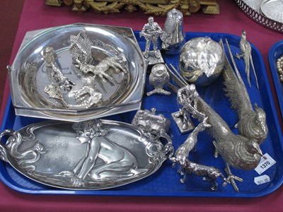 Lot 1370 - Art Nouveau plated tray, plated basket, white...