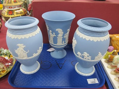 Lot 1232 - A Pair of Wedgwood Blue and White Jasperware...