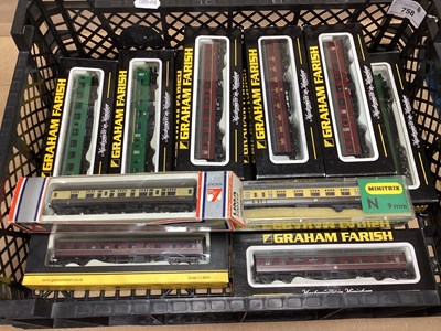 Lot 758 - Thirteen N Gauge Outline British coaches...