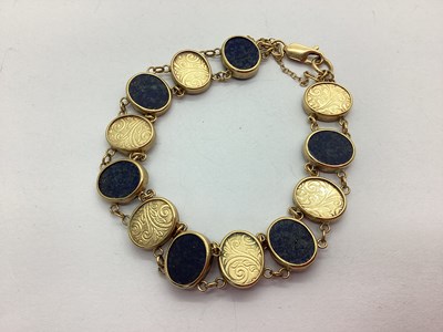 Lot 37 - A 9ct Gold Hardstone Inlaid Panel Bracelet,...