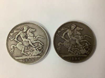 Lot 445 - Two GB Victoria Silver Crowns, 1892 and 1894.