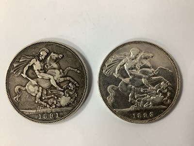 Lot 460 - Two GB Victoria Silver Crowns, 1891 and 1893.