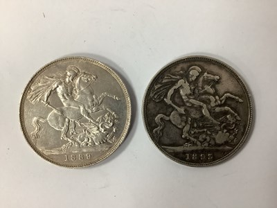 Lot 448 - Two GB Victoria Silver Crowns, 1889 and 1893.