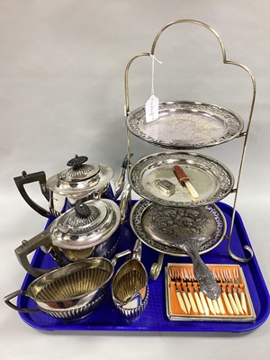 Lot 168 - A Plated Three Tier Cake Stand, together with...