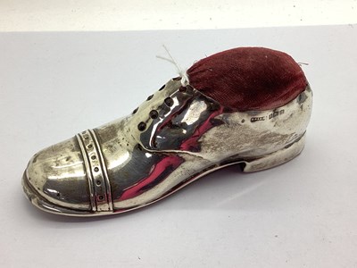 Lot 1 - A Novelty Hallmarked Silver Shoe Pin Cushion,...