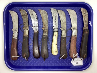 Lot 827 - Single Blade Folding Pruning Knives, including...