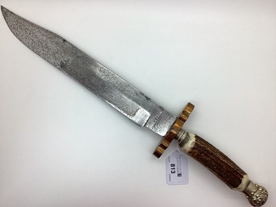 Lot 813 - Bowie Knife, stag handle, decorative finial,...