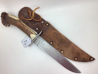 Lot 814 - Hunting Knife, antler handle, approximately...