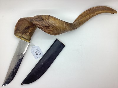 Lot 820 - Anglo-Indian Knife, curly rams horn handle,...