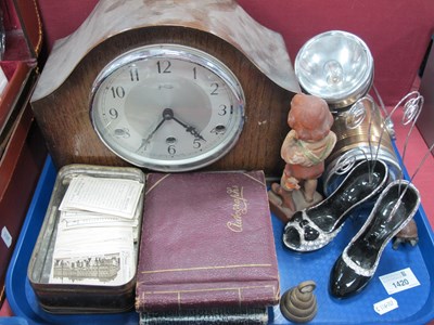 Lot 1420 - Oak Mantle Clock, trade cards, albums of verse,...