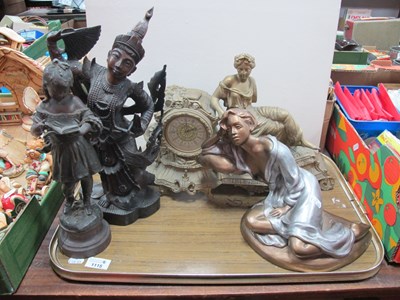 Lot 1115 - Gilt Figural; Mantle Clock, wooden deity...