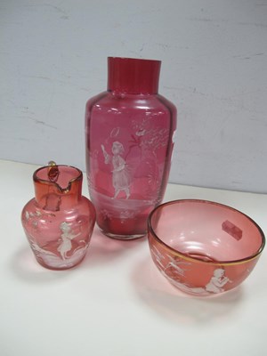 Lot 1257 - Three Pieces of Mary Gregory Cranberry Glass,...