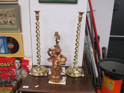 Lot 1507 - Pair of Brass Barley Twist Candlesticks,49cm...