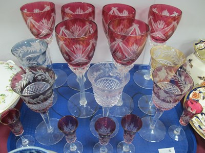 Lot 1207 - Set of Six Ruby Flash Glass Wine Glasses,...