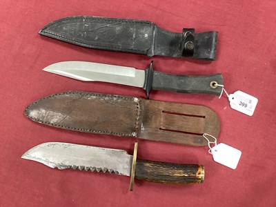 Lot 399 - Bowie Knife Serrated Blade, Staghorn grips,...