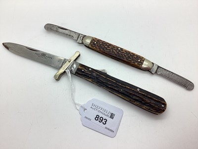 Lot 893 - Single Blade Folding Knife, stag scales, back...