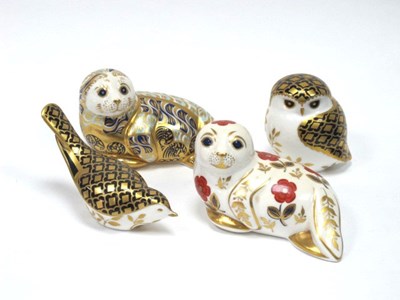 Lot 1093 - Four Royal Crown Derby Porcelain Paperweights,...