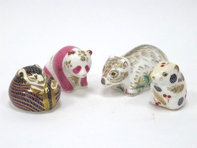 Lot 1090 - Four Royal Crown Derby Porcelain Paperweights,...