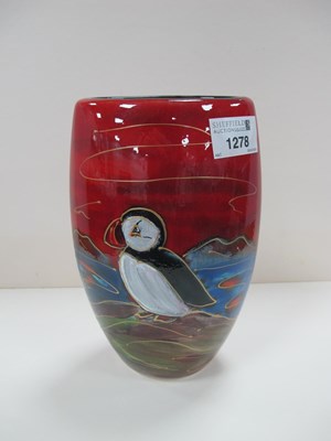 Lot 1278 - Anita Harris 'Puffin' Oval Vase, gold signed,...