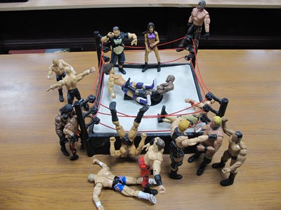 Lot 434 - Sixteen WWF/WWE plastic action wrestling...