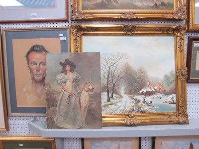 Lot 1518 - J. Mener, Winter Scene with boy ice skating on...