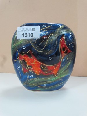 Lot 1310 - Anita Harris 'Koi Carp' Purse Vase, gold...