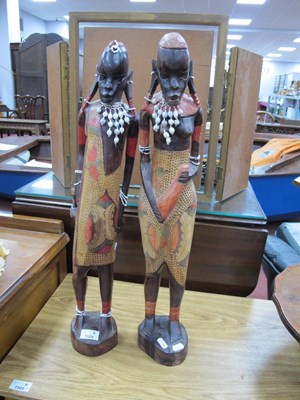 Lot 1504 - Pair of Carved African Figures, 61cm tall.